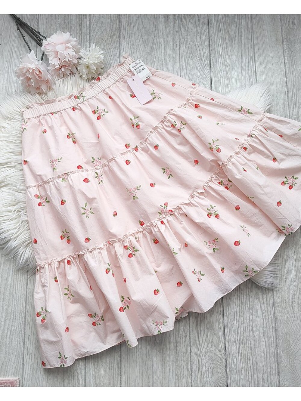Pink Strawberry Skirt Tiered Cotton HTF 2 Layer Cottage Fairy L Rachel Parcell